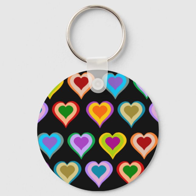 Colourful groovy heart pattern keychain (Front)