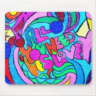 colourful groovy love and peace mousepad