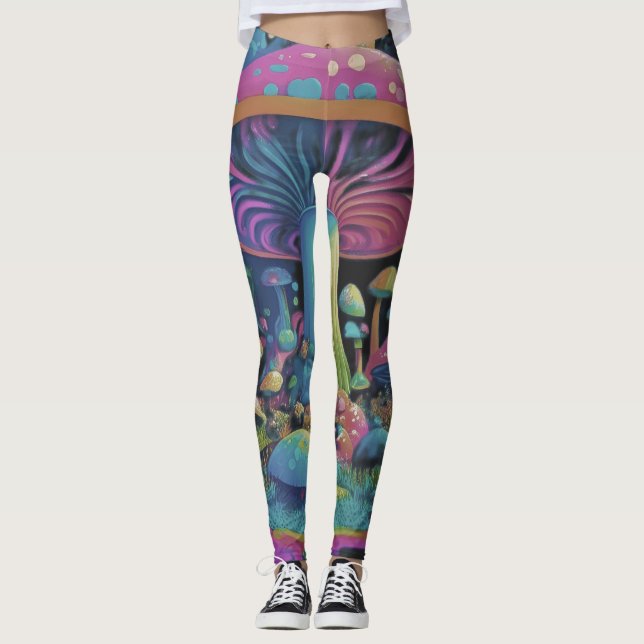 Colourful Groovy Magic Mushrooms Leggings (Front)