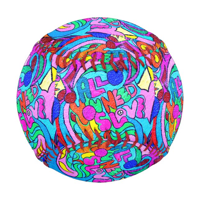 colourful groovy peace and love baseball (Back)