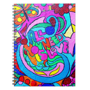 colourful groovy peace and love notebook