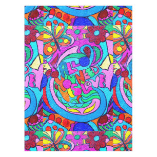 colourful groovy peace and love tablecloth