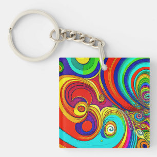Colourful Groovy Rainbow Swirls Key Ring