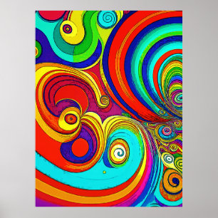 Colourful Groovy Rainbow Swirls Poster