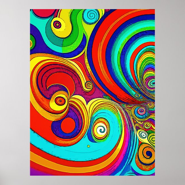 Colourful Groovy Rainbow Swirls Poster (Front)