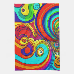Colourful Groovy Rainbow Swirls Tea Towel