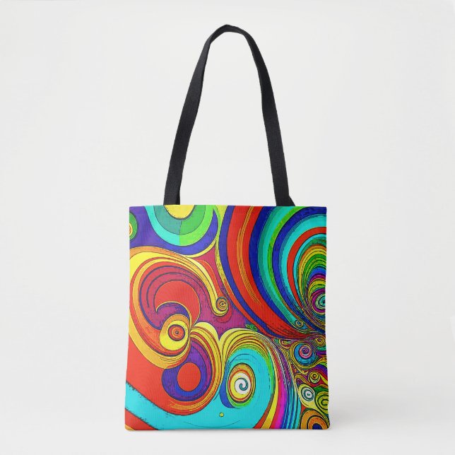 Colourful Groovy Rainbow Swirls Tote Bag (Front)