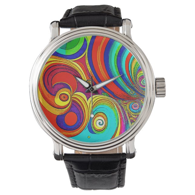 Colourful Groovy Rainbow Swirls Watch (Front)