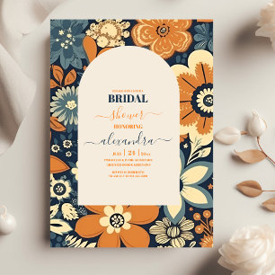 Colourful Groovy Retro 70s Floral Bridal Shower Invitation