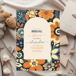 Colourful Groovy Retro 70s Floral Bridal Shower Invitation