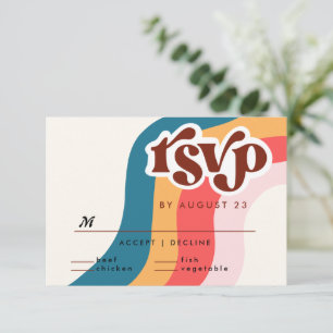 Colourful Groovy Retro 70s Wedding QR Code RSVP Card