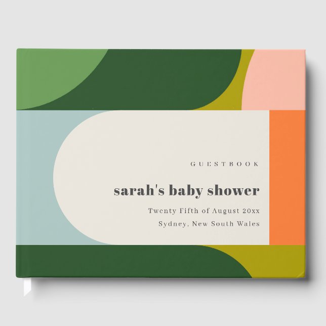 Colourful Groovy Retro Arch Abstract Baby Shower Guest Book (Front)