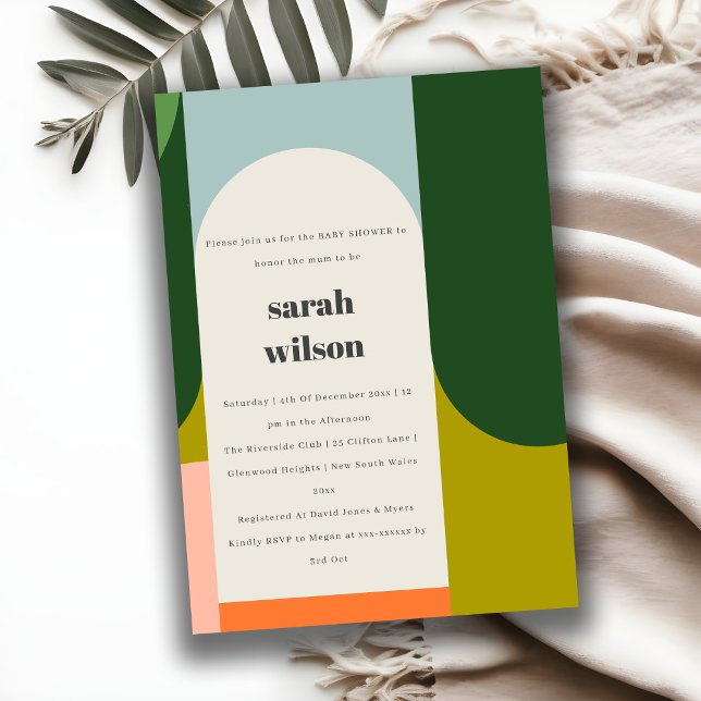Colourful Groovy Retro Arch Abstract Baby Shower Invitation (Creator Uploaded)