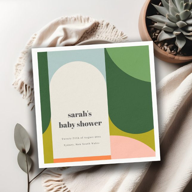 Colourful Groovy Retro Arch Abstract Baby Shower Napkin (Creator Uploaded)