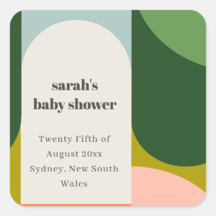 Colourful Groovy Retro Arch Abstract Baby Shower Square Sticker