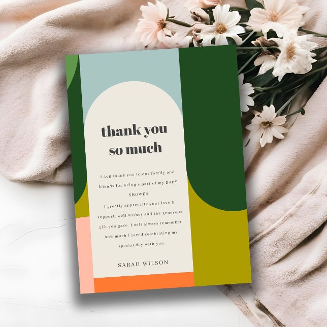 Colourful Groovy Retro Arch Abstract Baby Shower Thank You Card (Creator Uploaded)