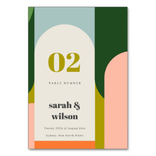 Colourful Groovy Retro Arch Abstract Bold Wedding Table Number