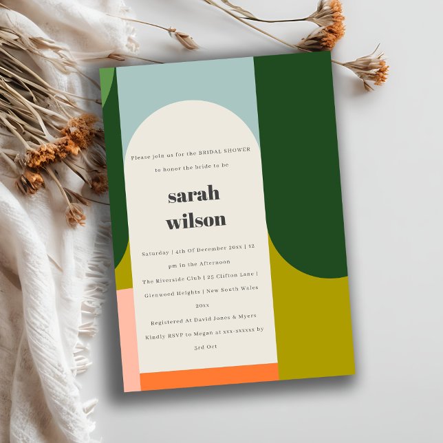 Colourful Groovy Retro Arch Abstract Bridal Shower Invitation (Creator Uploaded)