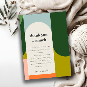 Colourful Groovy Retro Arch Abstract Bridal Shower Thank You Card