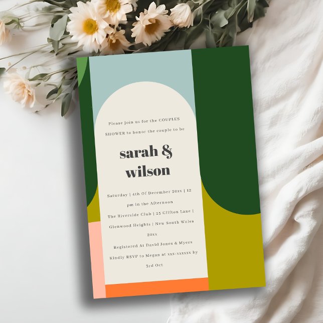 Colourful Groovy Retro Arch Abstract Couples Showe Invitation (Creator Uploaded)