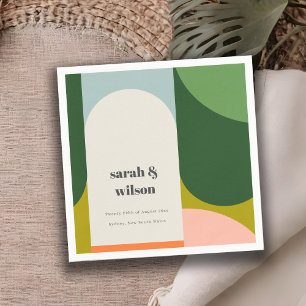 Colourful Groovy Retro Arch Bold Abstract Wedding Napkin