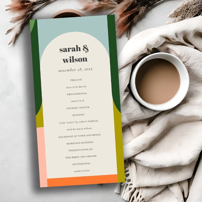 Colourful Groovy Retro Arch Bold Wedding Program (Creator Uploaded)