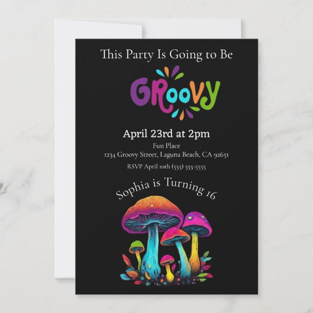Colourful Groovy Retro Birthday Invitation (Front)
