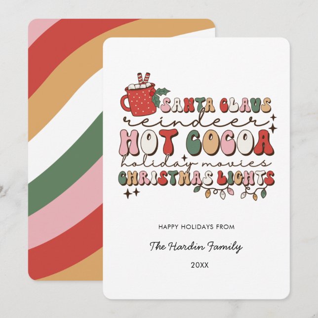 Colourful Groovy Retro Christmas Christmas Card (Front/Back)