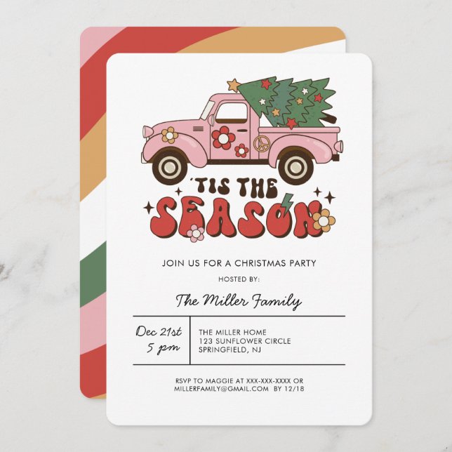 Colourful Groovy Retro Christmas Party  Invitation (Front/Back)