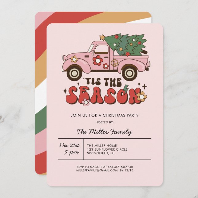 Colourful Groovy Retro Christmas Party  Invitation (Front/Back)