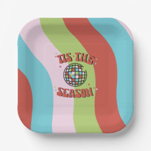 Colourful Groovy Retro Disco Christmas Party Paper Plate