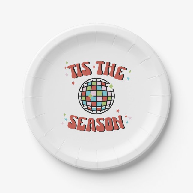 Colourful Groovy Retro Disco Christmas Party Paper Plate (Front)