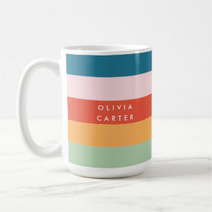 Colourful Groovy Retro Horizontal Stripe Name Coffee Mug