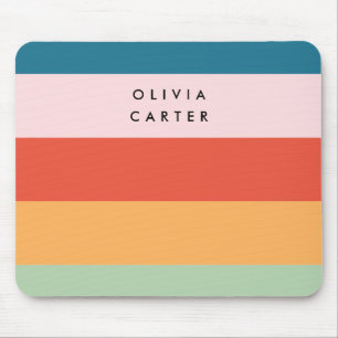 Colourful Groovy Retro Horizontal Stripe Name Mouse Pad