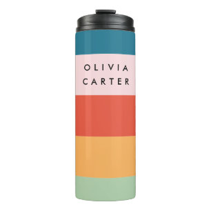 Colourful Groovy Retro Horizontal Stripe Name Thermal Tumbler