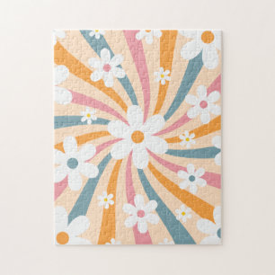 Colourful Groovy Retro Sunshine & 60s Daisy Floral Jigsaw Puzzle