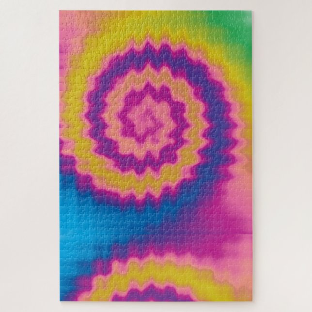 Colourful groovy retro tie dye pattern difficult jigsaw puzzle (Vertical)