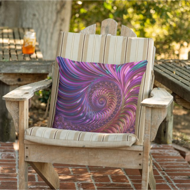 Colourful Groovy Trippy Funky Spiral Fractal Art Cushion (Chair)