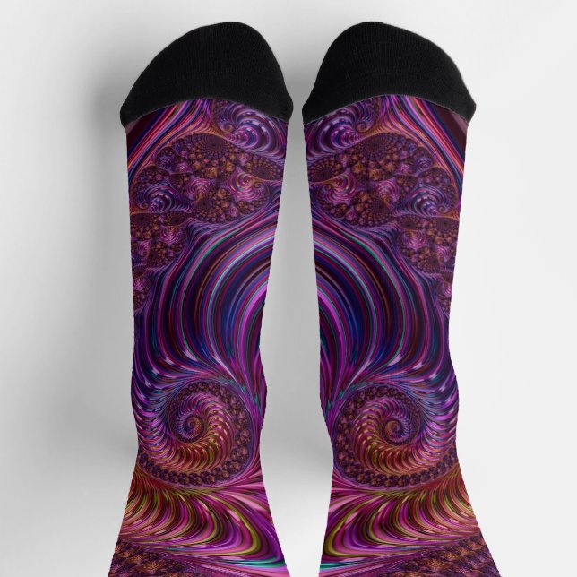 Colourful Groovy Trippy Funky Spiral Fractal Art Socks (Top)