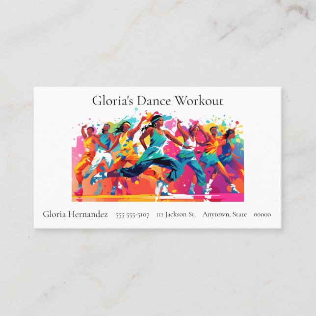 Colourful group exercise class business card (Front)