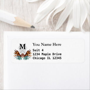 Colourful Grumpy Lionfish Cartoon Monogram Return Address Label