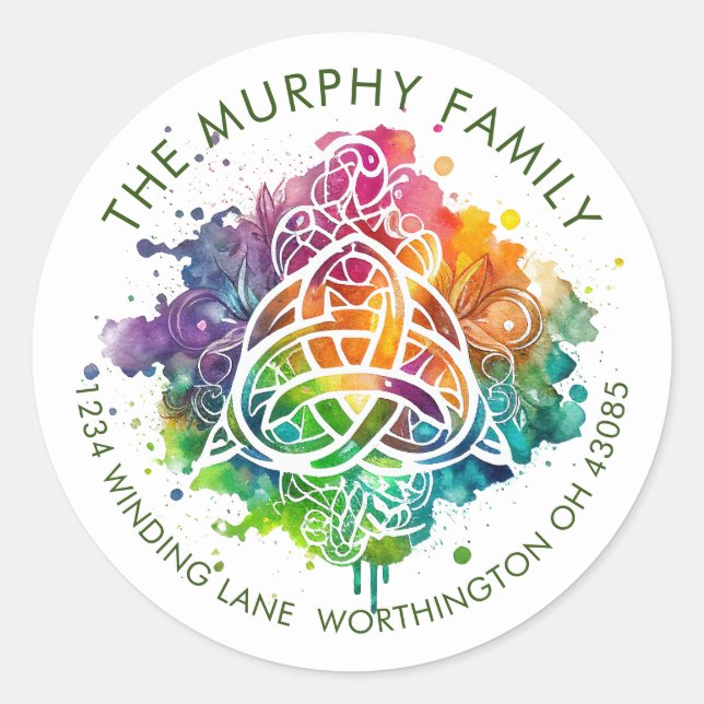 Colourful Grunge Celtic Watercolor Design Classic Round Sticker (Front)