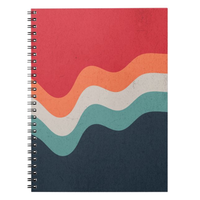 Colourful grunge retro style waves notebook (Front)
