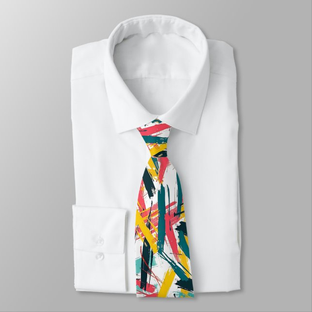 Colourful Grungy Brushstrokes Pattern Tie (Tied)