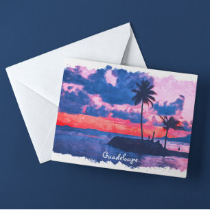Colourful Guadeloupe Caribbean Island Watercolor Postcard
