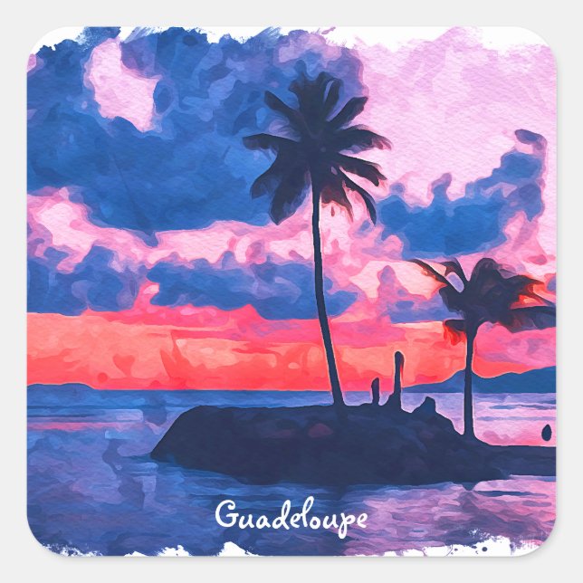 Colourful Guadeloupe Caribbean Island Watercolor Square Sticker (Front)