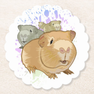 Colourful Guinea Pig Trio Rainbow Paint Splash Paper Coaster