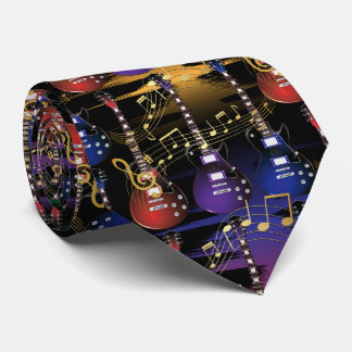 Colourful Guitar and Sound Waves Tie