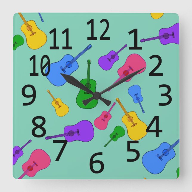 Colourful Guitar Collage in Colours Wall Clocks (Front)