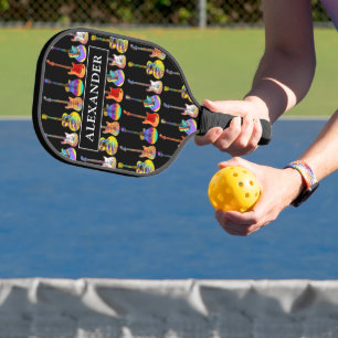 Colourful Guitar Pattern Name Pickleball Paddle